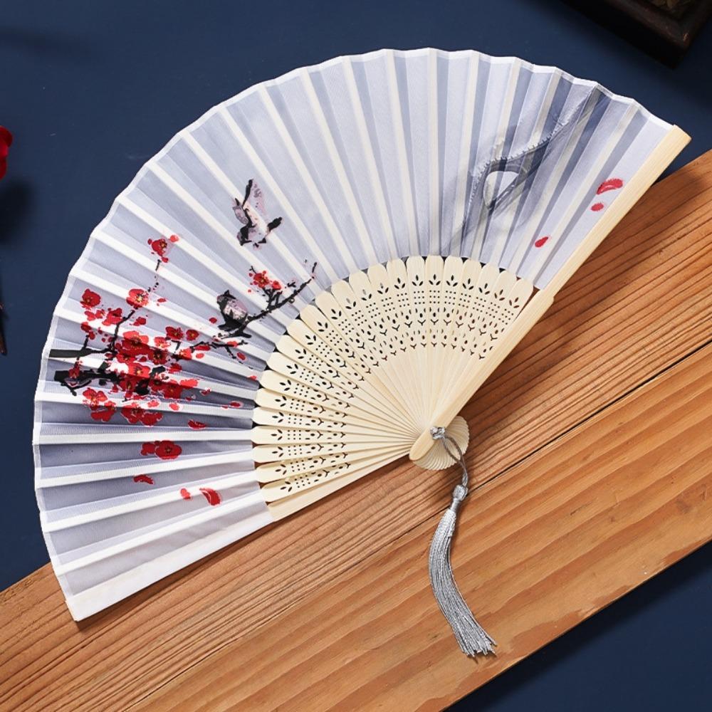 Butterfly Tassel Folding Fan Chinese Style Handheld Fan Ancient Bamboo Fan Hanfu Accessories