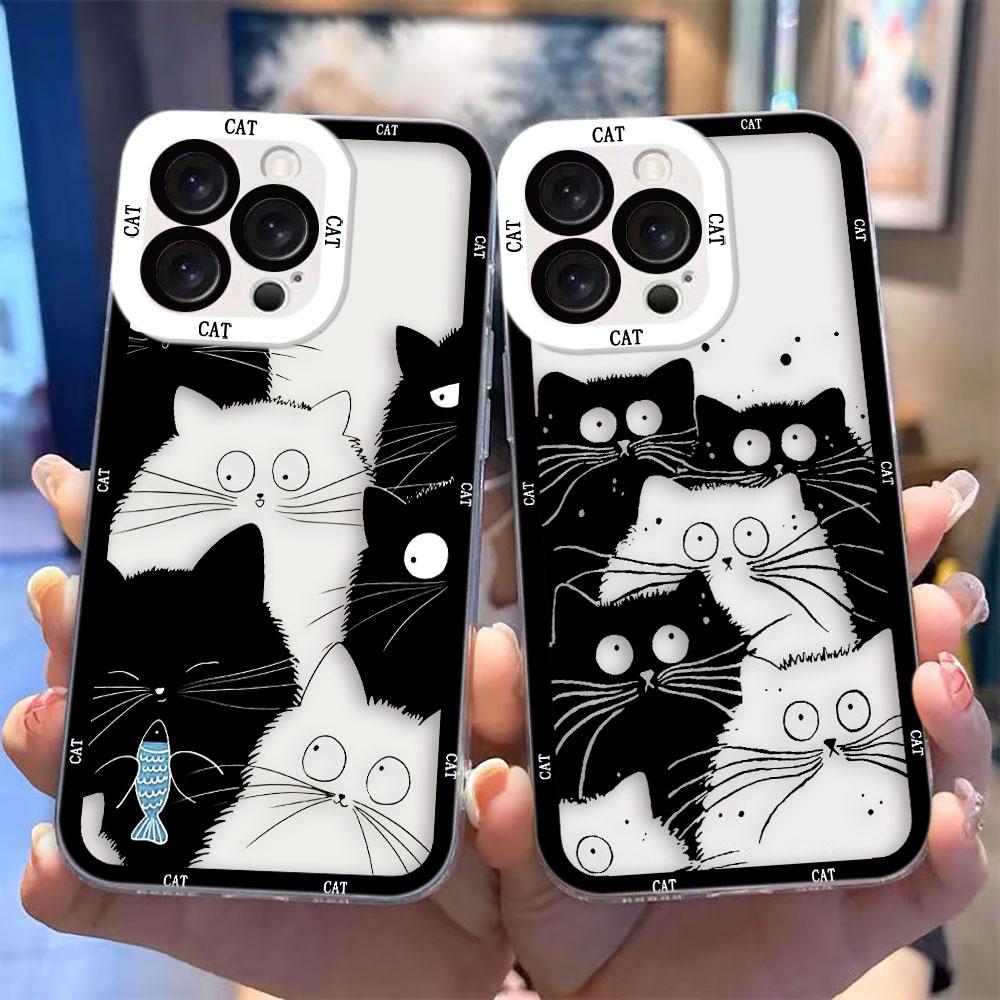 Funny Black Cartoon Cat Clear Phone Case For Infinix TECNO POVA 2 4 3 5 SMART 6 7 8 NOTE 10 11 12 30 30I 40 50 CAMON 19 20 Cover