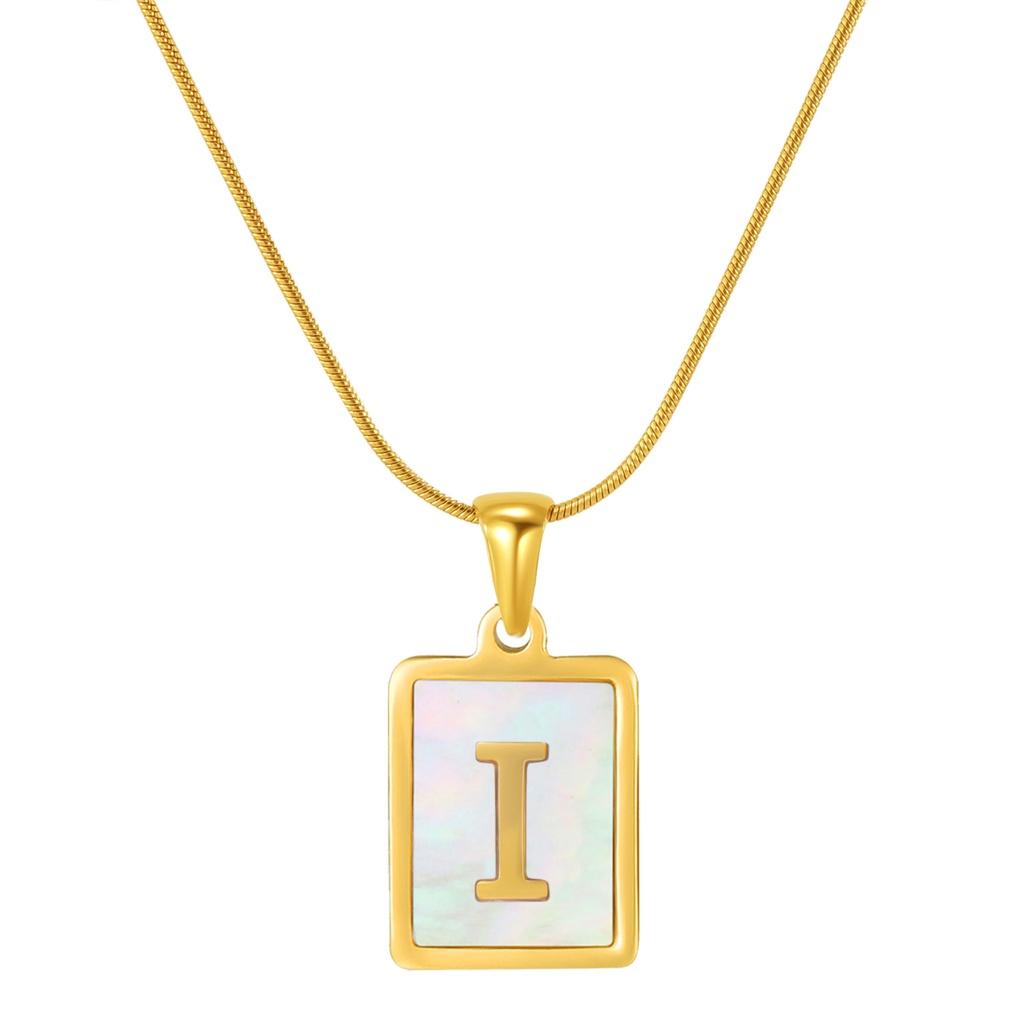 Stainless Steel Snake Chain Alphabet Necklace For Women European And American Style 18k Gold Square Shell Pendant Ins Fashion Characters)