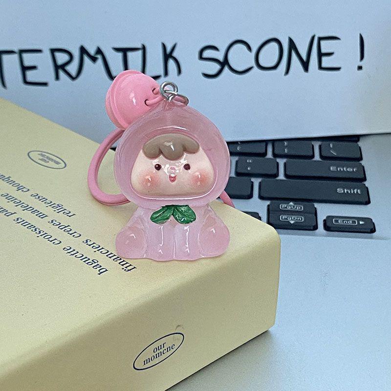 Kawaii Fruit Strawberry Orange Durian Resin Keychain Pendant Crafts Cute Doll Keychain Backpack Decoration Accessories Gifts