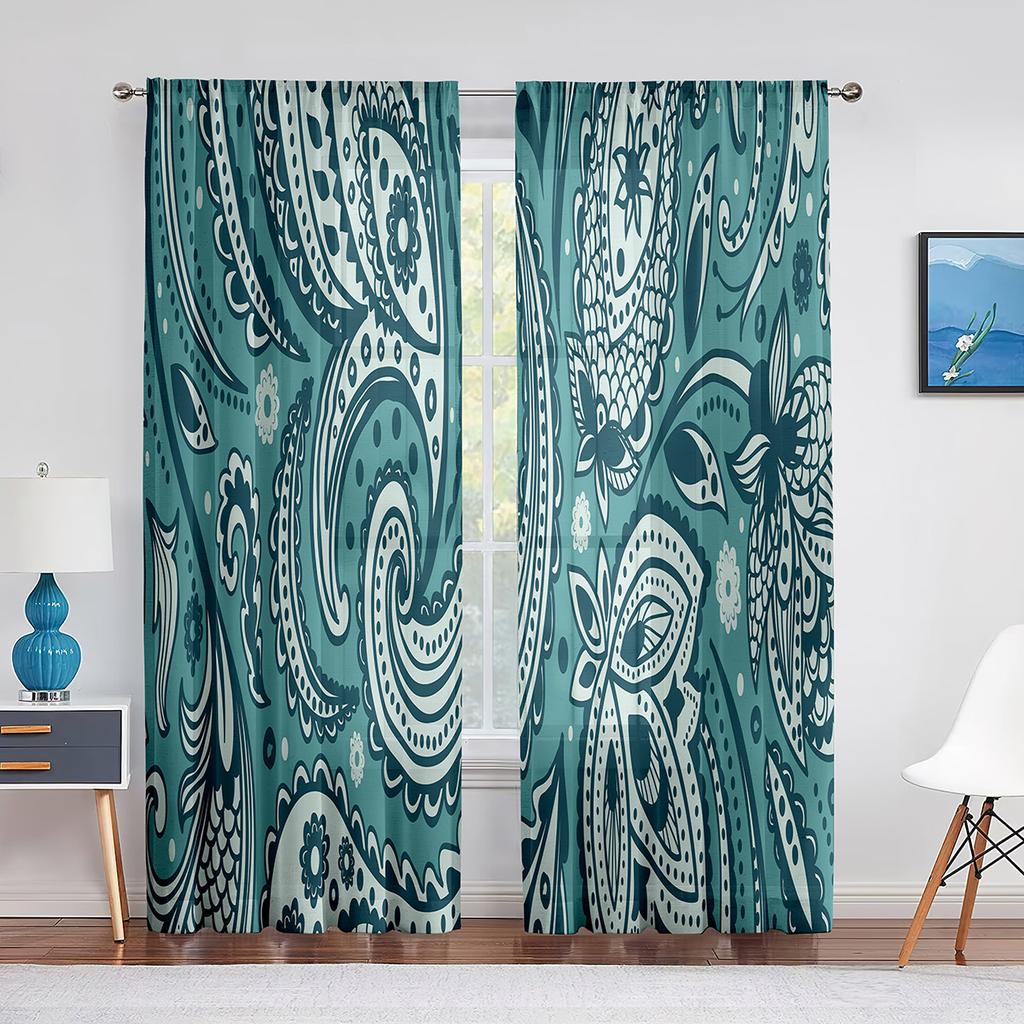 Purple Paisley Based on Traditional Eastern Pastel Design Tulle Curtain for Living Room Bedroom Decor Sheer Voile Window Curtain