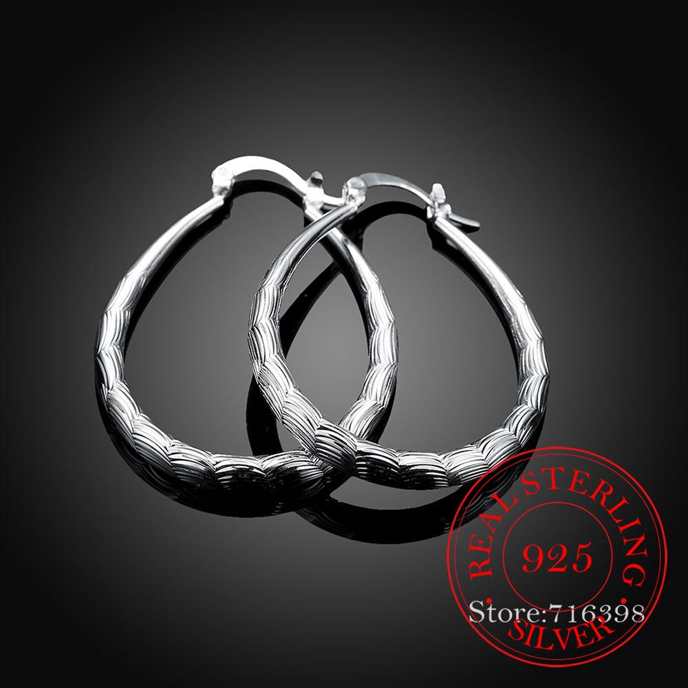Original 925 Sterling Silver Corrugated Big Huggie Earrings For Woman Fashion Charm Christmas Jewelry Gift