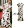 Spring New Women's Clothing Old Money Style Silk Satin Texture Print Short Sleeve Round Neck Midi Skirt Dress 2328651