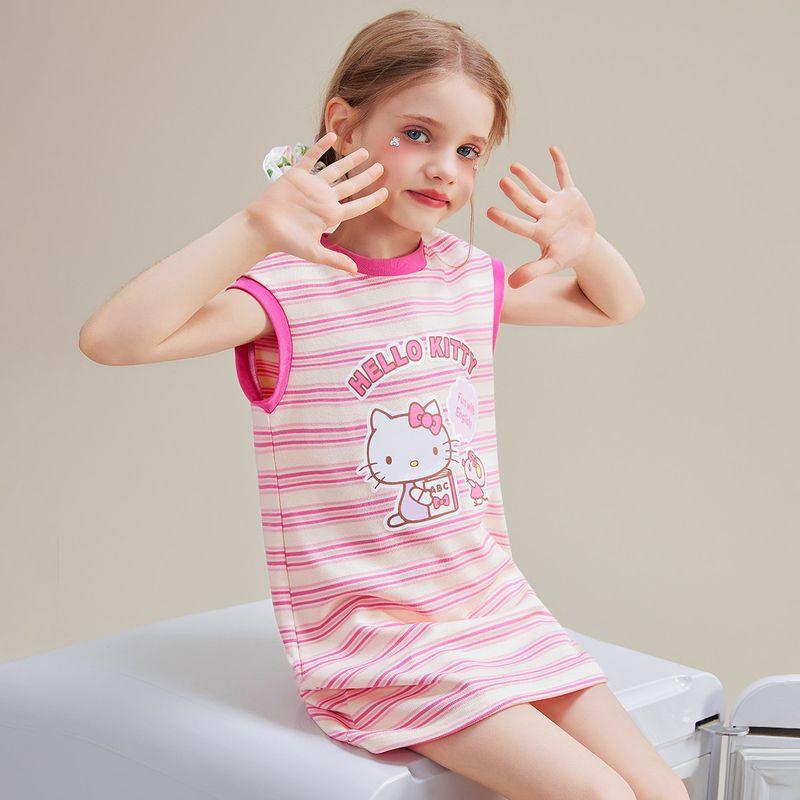 Hellokitty Girls  Dress Summer 2025 New Pink Striped Kidsren s Dress Thin Style Girls  Summer Dress Pink 110