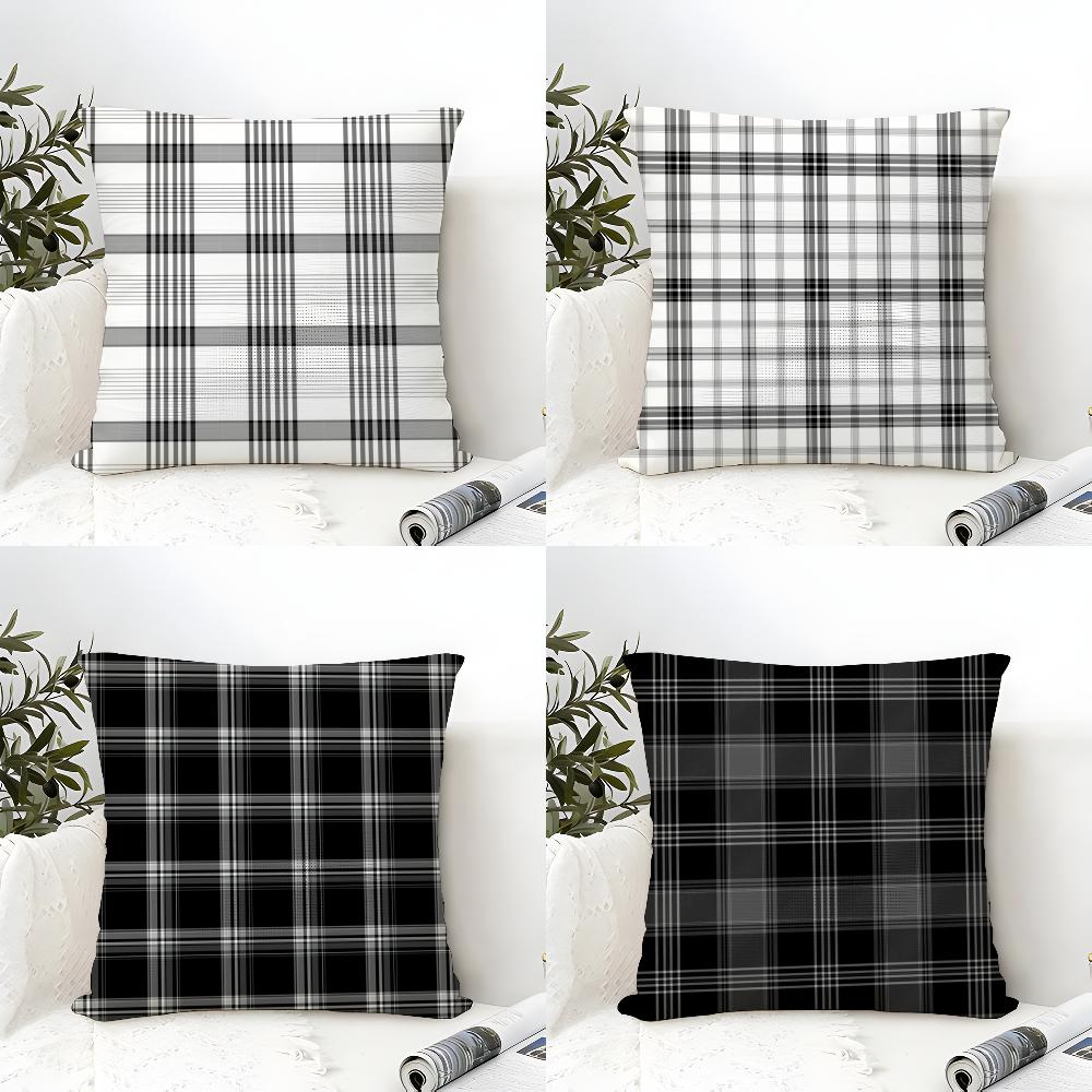 Classic Black White Gray Plaid Pillow Case Cotton Linen Fabric Square Zipper Pillowcase Home Decorative Living Room