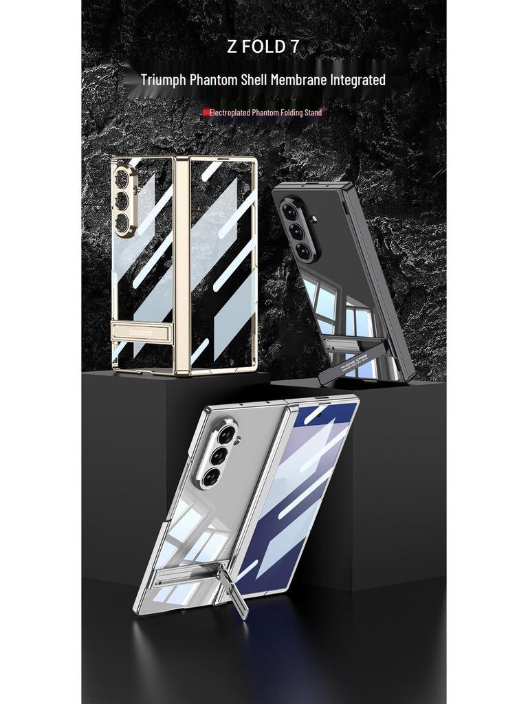 Samsung Z Fold7 Magnetic Hinge Case - Transparent Protective Cover with Triumph Stand