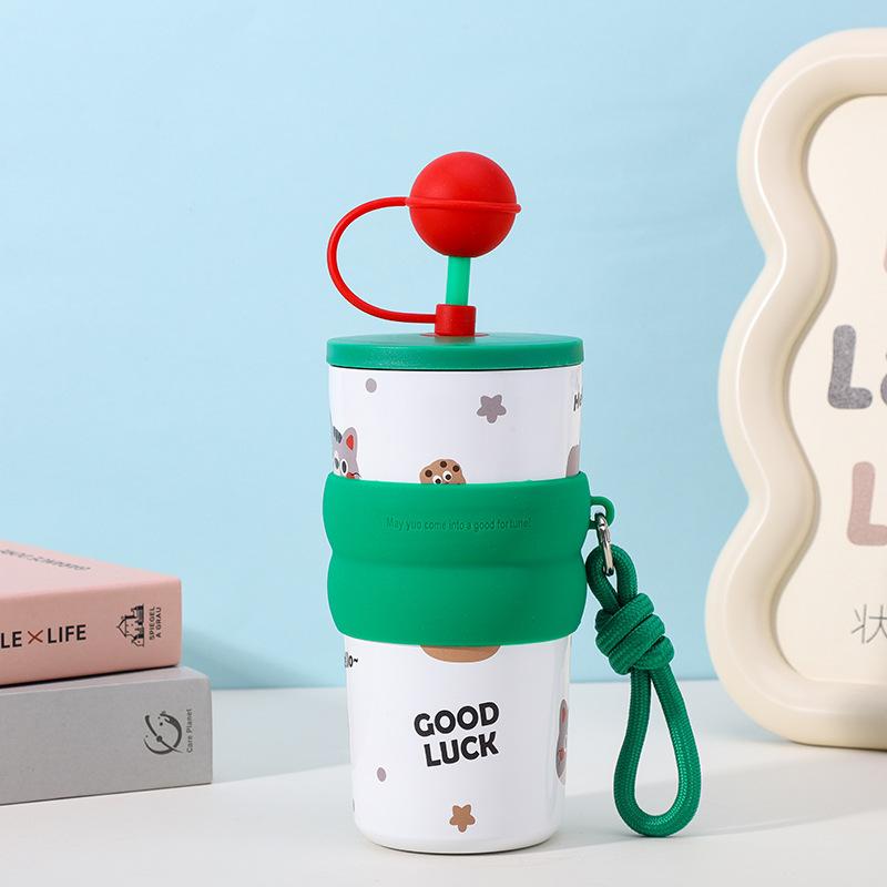New Fashionable Household Stainless Steel Thermos Cup, Simple and Creative Coffee Cup with Lifting Rope, Cute and High-value Gift Cup