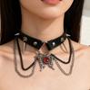Dark Gothic Punk Metal Spider Pendant Leather Choker Necklace for Women Hip Hop Red Zircon Butterfly Clavicle Chain Jewelry