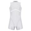 Mens Oil Shiny Bodysuit Sheer Mesh Patchwork Mock Neck Sleeveless Back Zipper Boxer Bottom One Piece Sportswear