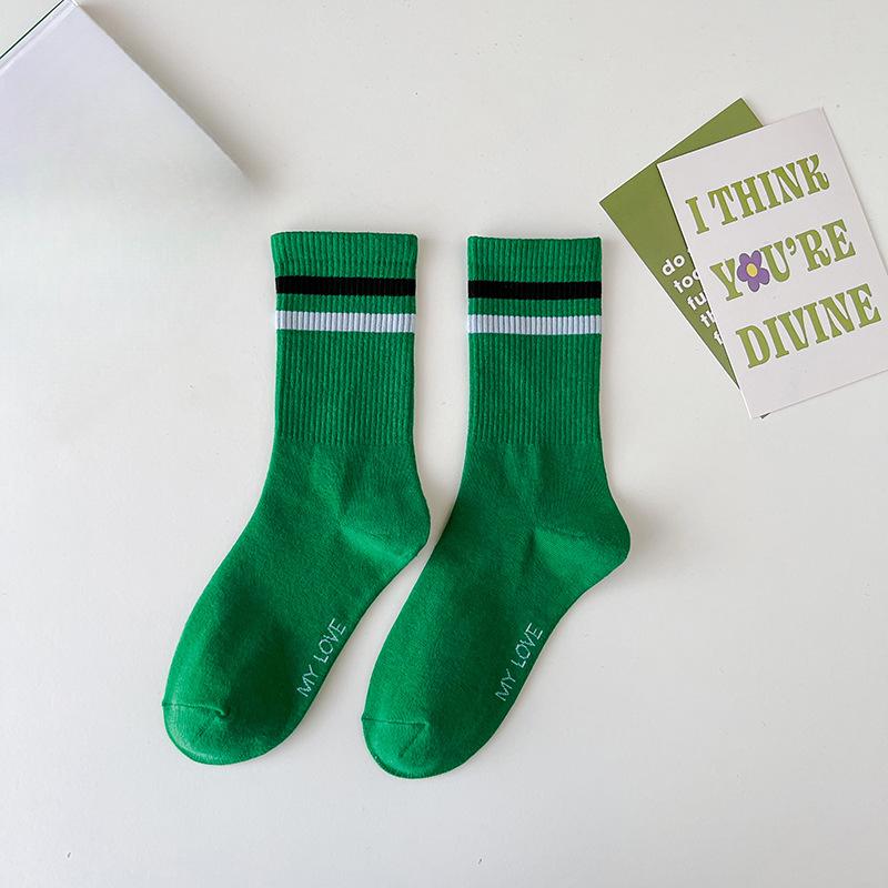 

Женские весенне-осенние модные хлопковые носки в рубчик с вышивкой букв и каблуком на двух перепонках 1 pair зелёный