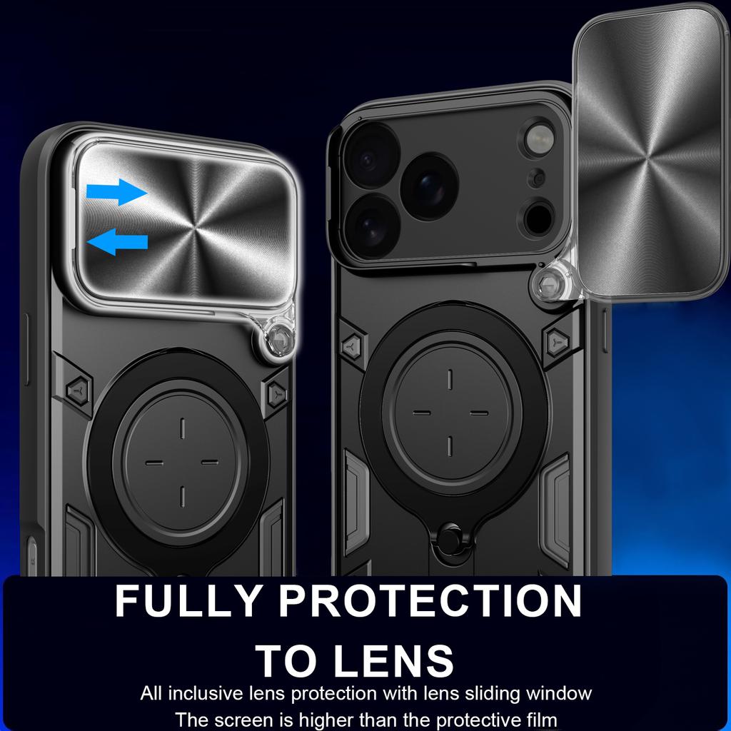 For iPhone 17 Pro Max Case TPU + PC Phone Cover with Kickstand , Slide Lens Window