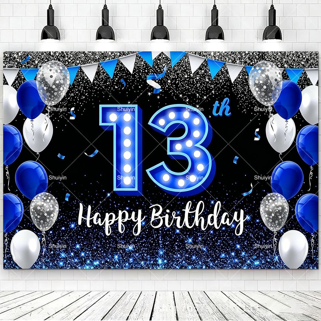 2D Alles Gute zum Geburtstag Hintergrund Schwarz Blau Luftballons Individuelles Alter Kinder Erwachsene 18. 20. 30. 40. Geburtstag Dekorationen Partyzubehör