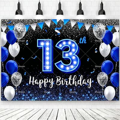 2D Happy Birthday Backdrop Black Blue Balloon Customized Age Kids Adults 18th 20th 30th 40th Birthday Decorations Party Supplies