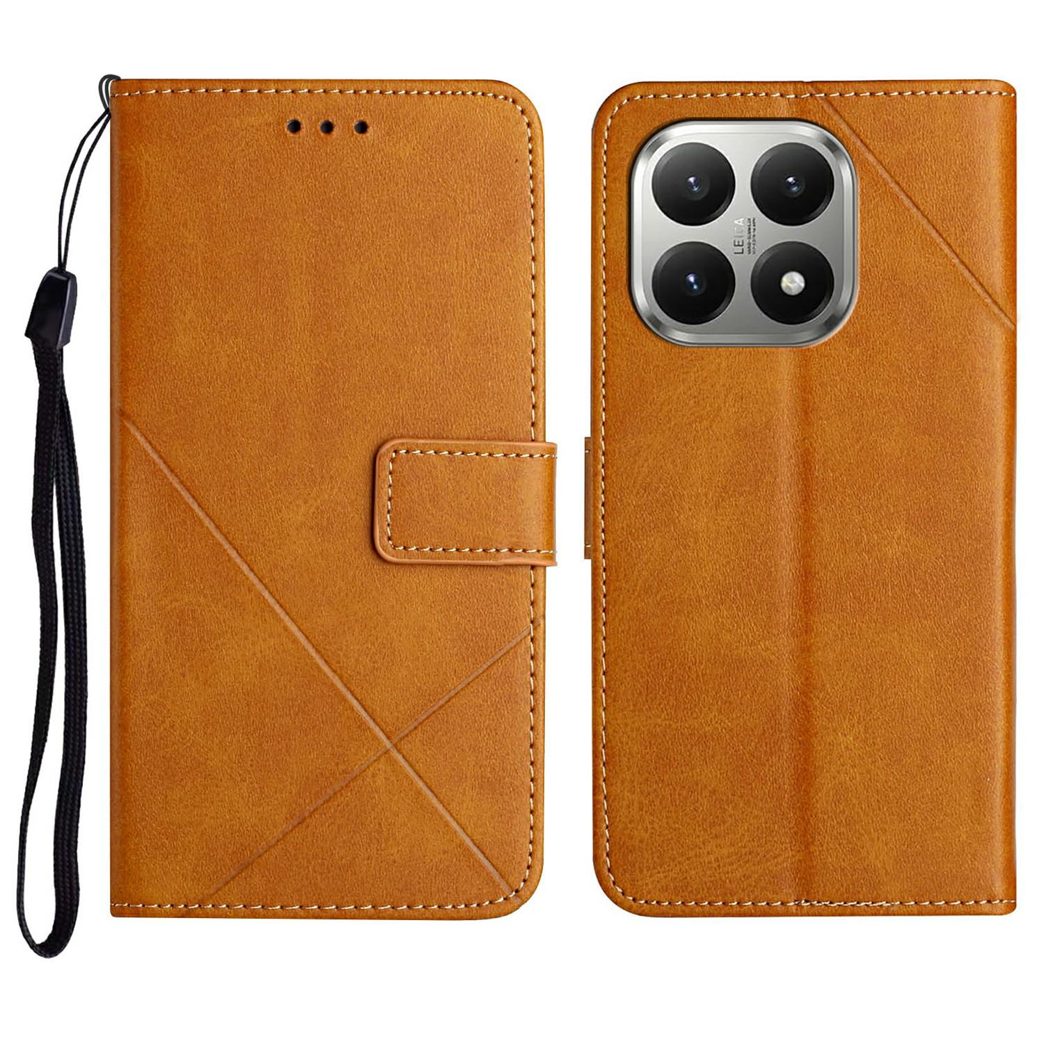 

For Xiaomi 15T Case Line Pattern Wallet Leather Phone Cover with Wrist Strap