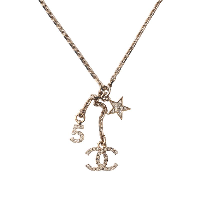 

CHANEL CC Pentagram Number 5 Metal Rhinestone Necklace Women s Gold золотий