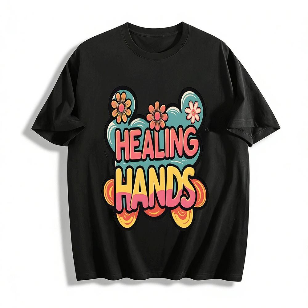 

Healing Hands Fun Floral Print Casual Top Pure cotton T-shirt XXS
