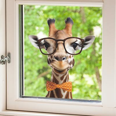 Dipinto divertente indossando occhiali giraffa finestra di vetro abbellire adesivi murali decorativi elettrostatici UV