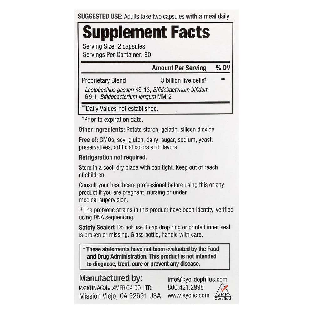 Kyolic Kyo-Dophilus Daily Probiotic Capsules, 180 Count