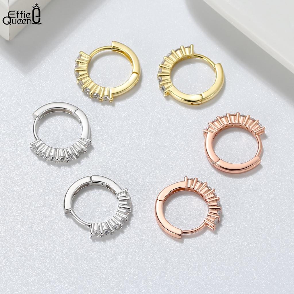 Effie Queen 925 Sterling Silver CZ Zircon Hoop Earrings Dainty 13mm Circle Round Small Huggie Cartilage Piercing Jewelry APE55