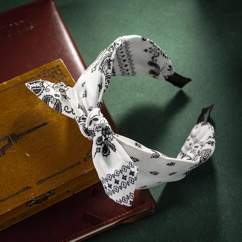 Fashion Cotton Cashew Flowers Printing Soft Wide Hairhoop Hair Accessories for Women Casual Bow Cross Ethnic Headband