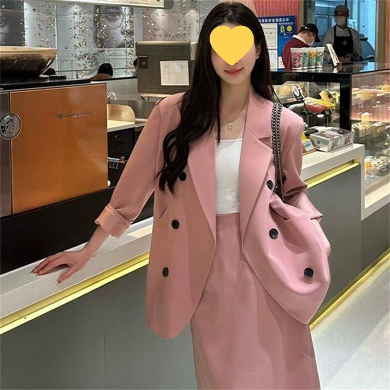 2025 Autumn Fresh Elegant Two-Piece: Slimming Jacket & Midi Skirt Suit