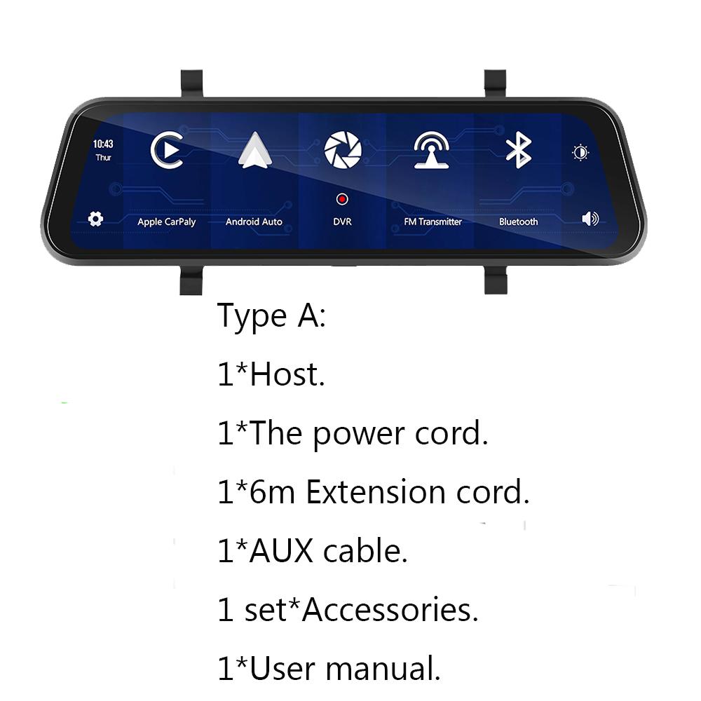 

9,66-дюймовый автомобильный видеорегистратор с поддержкой беспроводной связи CarPlay, Android Auto, Bluetooth, воспроизведение музыки и видео, FM-передатчик