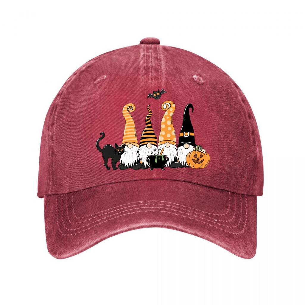 Halloween Gnomes Graphic Decor Witch Cat Pumpkin Bat Washed Baseball Cap Outdoor For Womens Unisex FeUnisex
