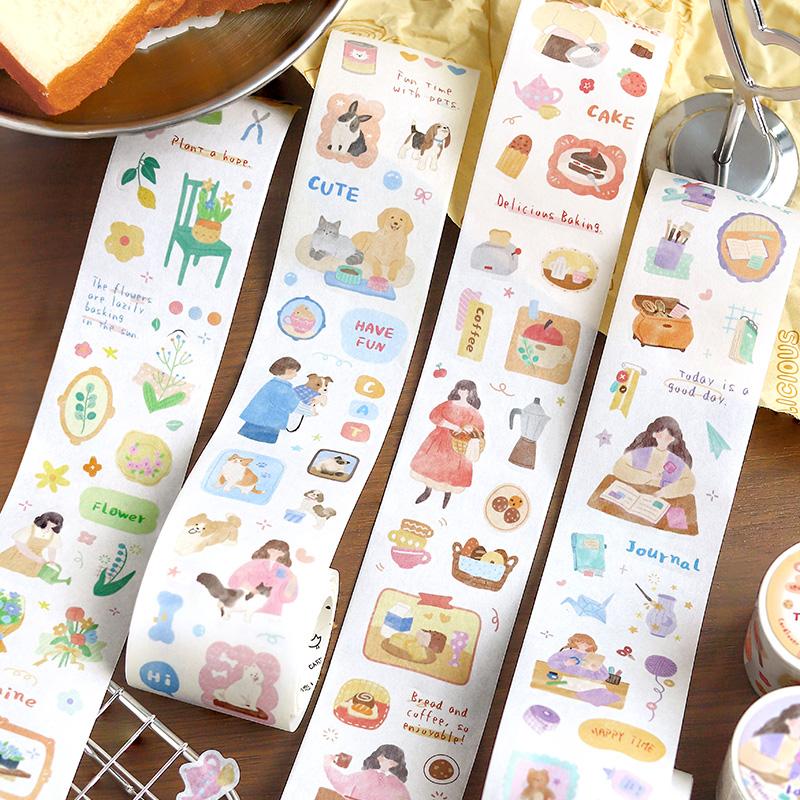 300cm/Roll Cartoon Daily theme of characters Making Tapes School Stickers DIY Scrapbook Sticker Decor Planner Korean Stationery