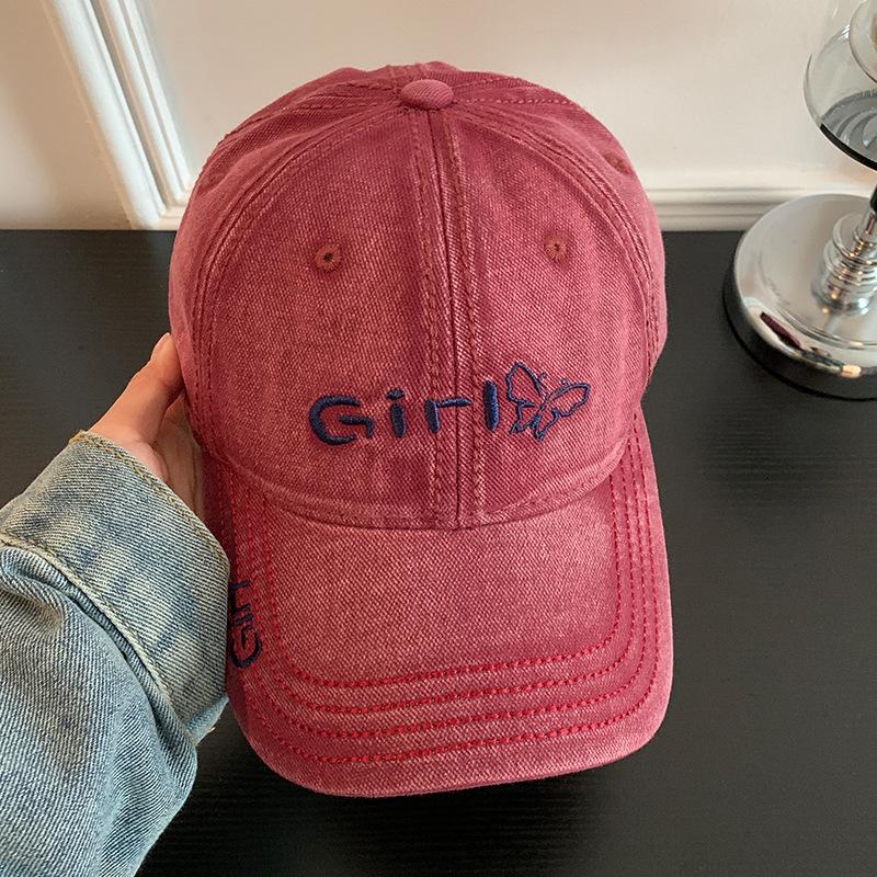 Embroidery Baseball Cap Women Washed Cotton Hat Kpop Casual Black