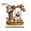 Novelty Ghost Swing Crafts Halloween Moon Figurine, Reading On with Floral Natural Wood Spooky Decor Pumpkin Accents, Wooden Bookshelf for Desk Mantel
