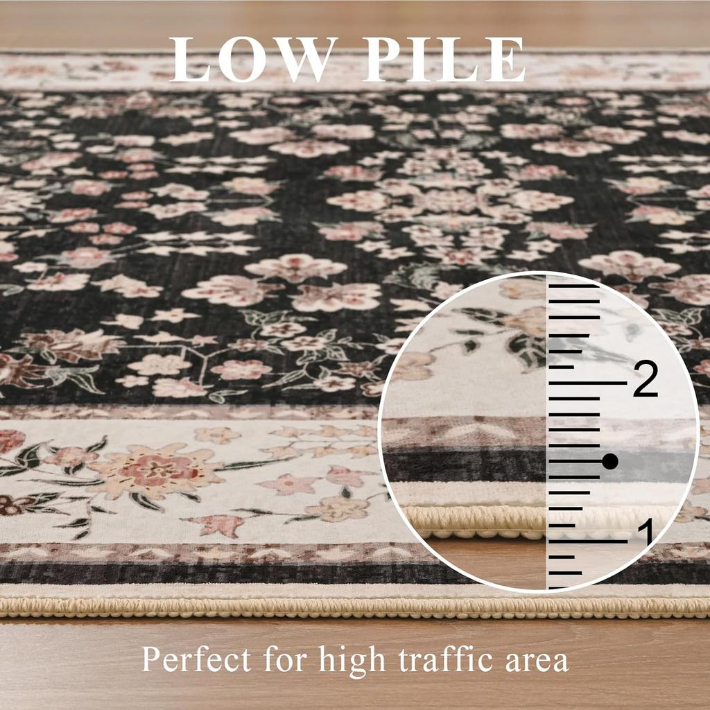 Area Rugs for Living Room, Machine Washable Vintage Rug, Non-Slip Low Pile Throw Rugs with Rubber Backing Washable Carpet