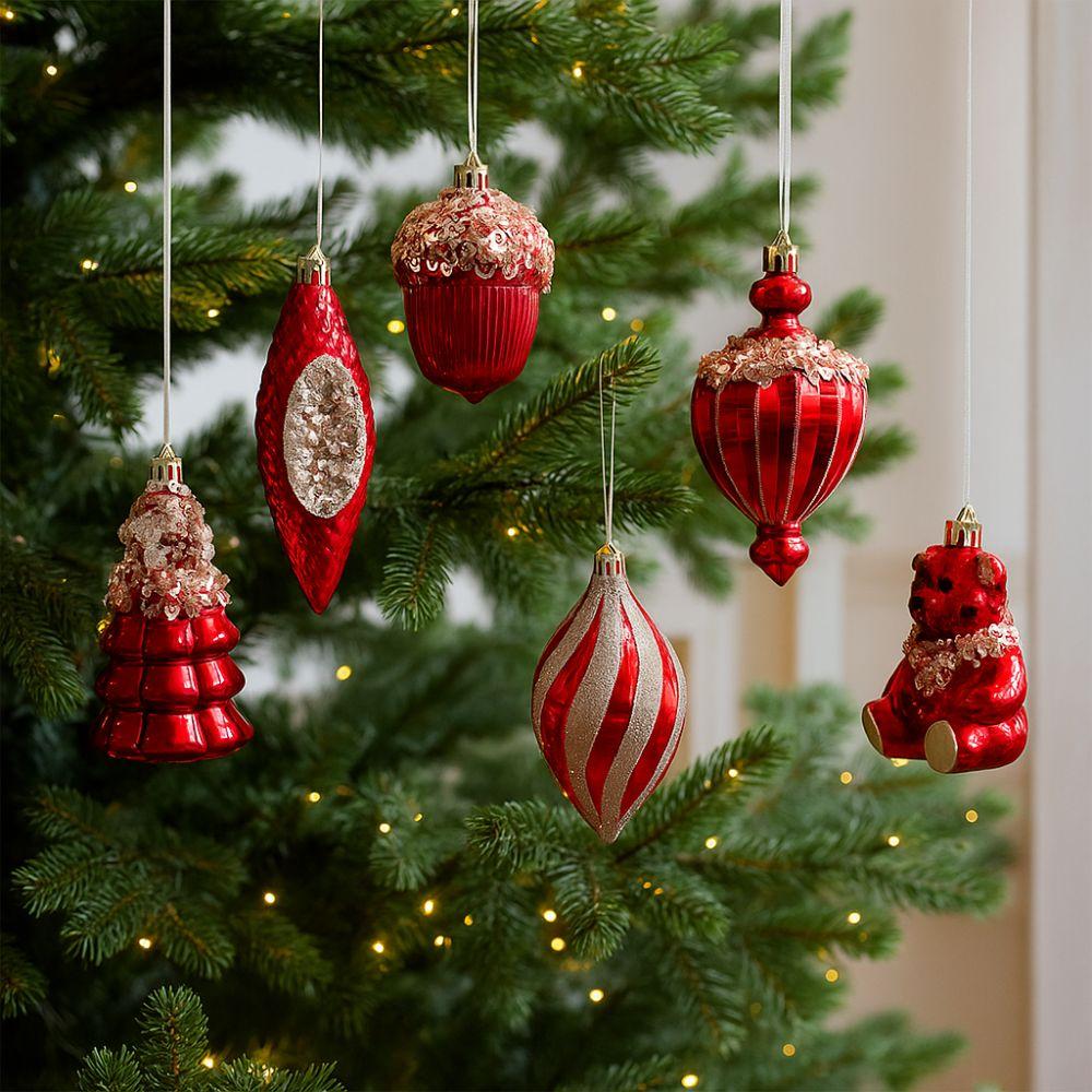 Red Christmas Tree Pendants Plastic Xmas Tree Pendant Home Decoration
