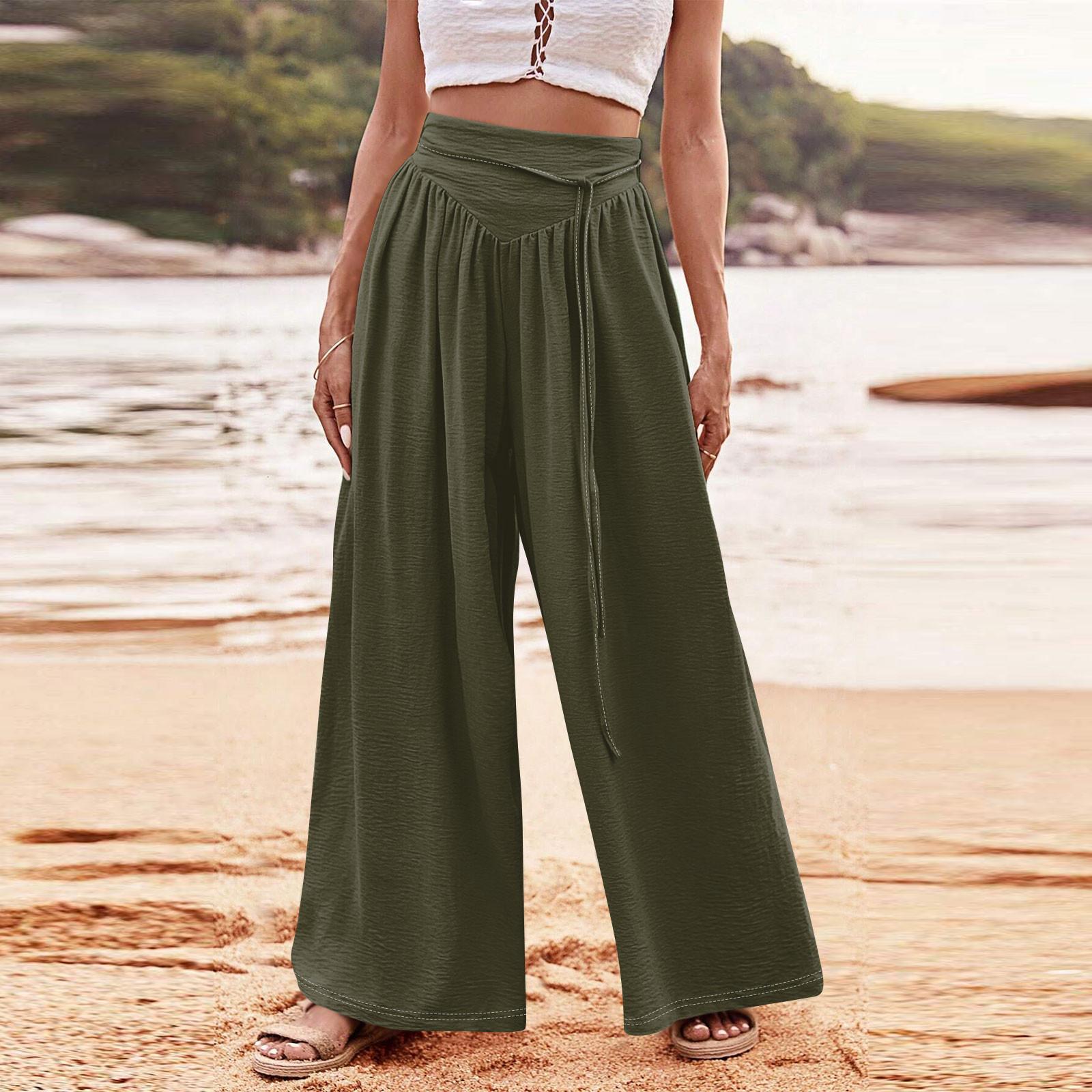 Women s Fashion Casual Loose Colour Strappy Pants With Pockets XXL