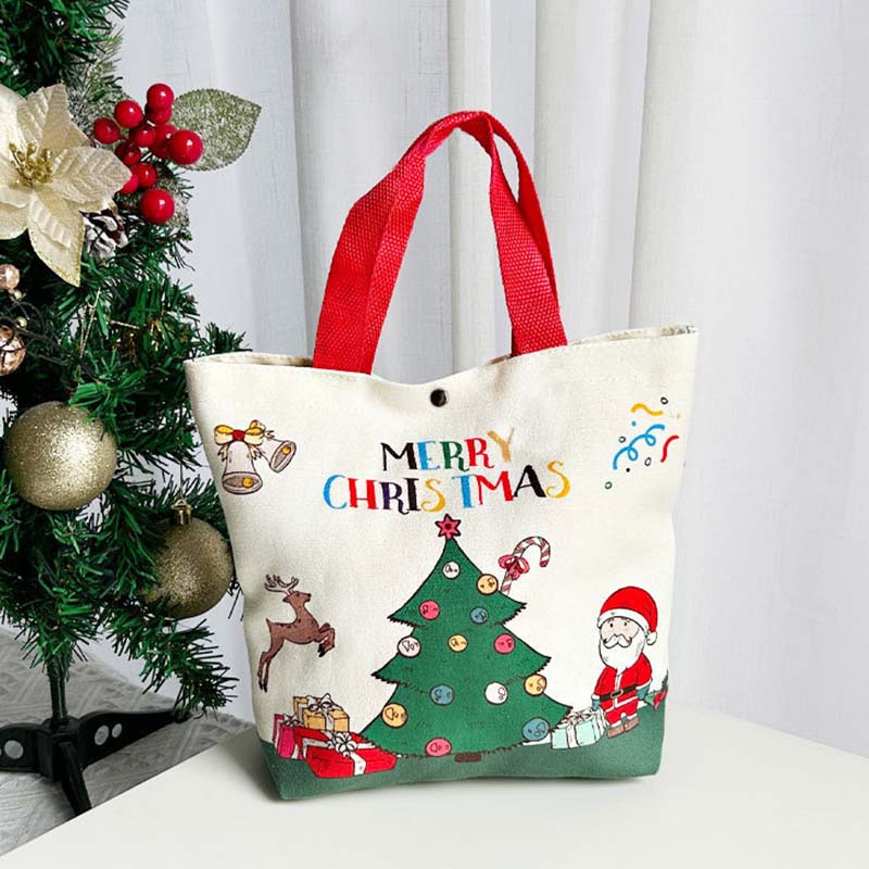 WTEMPO 4PCS Christmas Gift Bags Christmas-themed Pattern Printed Present Bags Christmas Eve Tote Bags Hand-held Packaging Bags