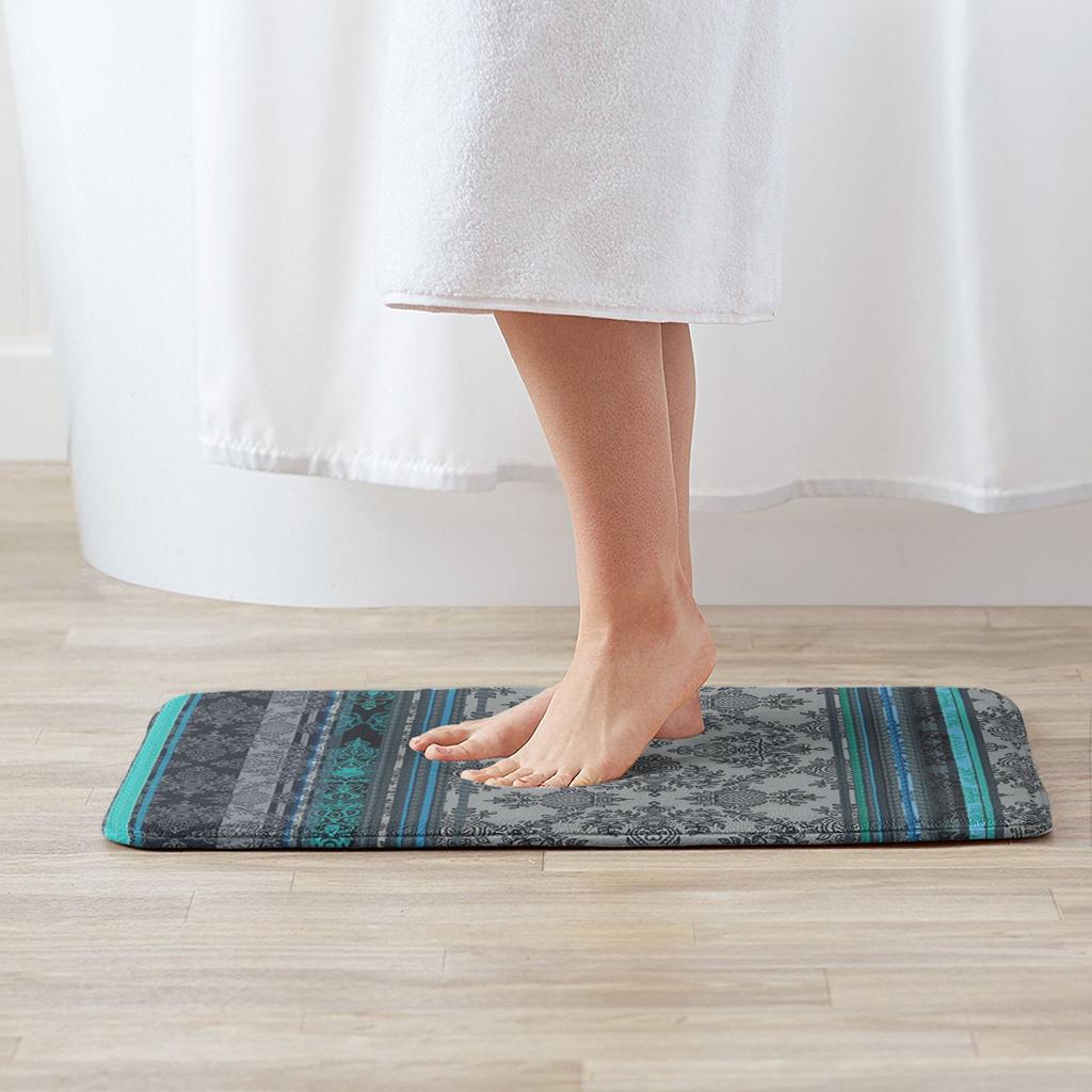 Teal, Aqua and Grey Vintage Bohemian Wallpaper Anti-slip Doormat Floor Mat for Kitchen Entrance Home Living room Footpad Mats