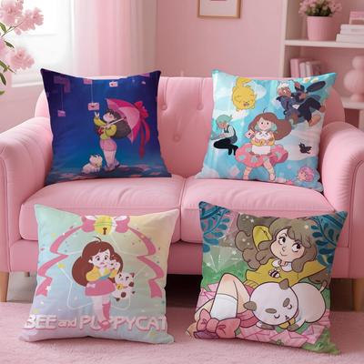 B-Bee And P-Puppycat Cushion Cover Comfortable Reversible Pillow Cover Ideal for Car Sofa Bedroom & Beyond