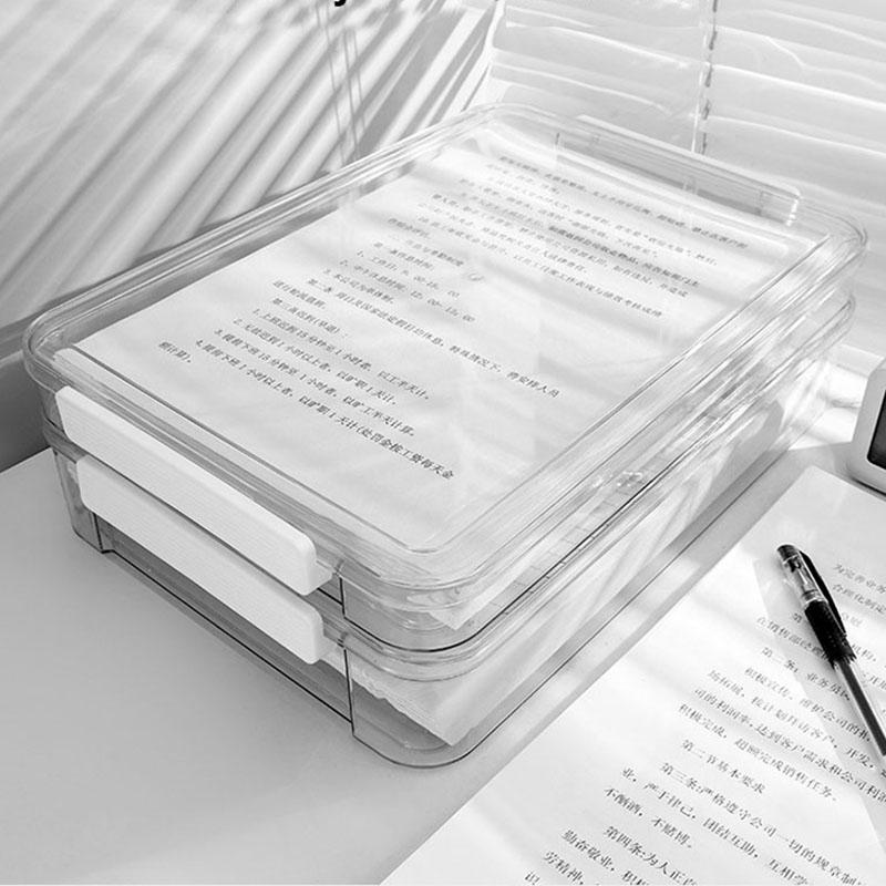 Clear PET Desktop Organizer Box, Thick A4 File Holder, Waterproof & Stackable Office Document Storage