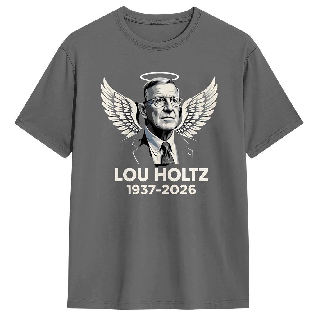 Humorous Lou Holtz RIP TShirts Men Round Collar Cotton T Shirts Short Sleeve Tees Plus Size Clothing