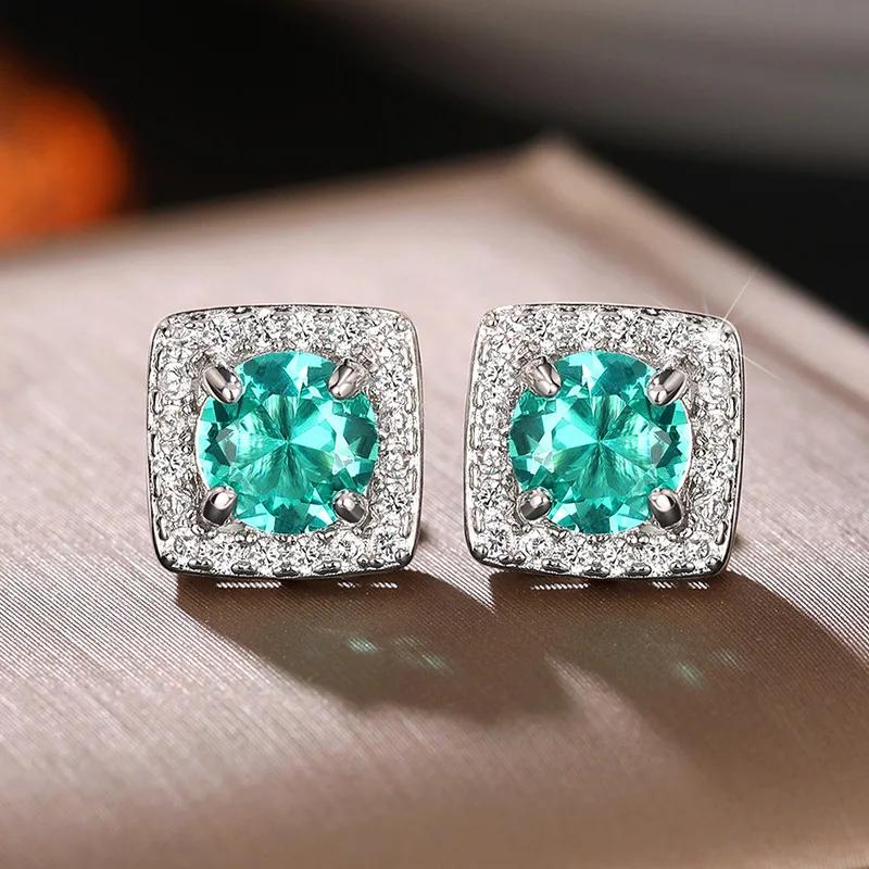 Fashion Female Earrings  Sterling SIlver Square Inlaid Cubic Zircon Earrings for Women Promise Wedding Statement  Gift
