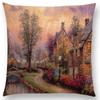 Newest American Countryside Oil Painting Cushion Cover Beautiful Scenery The Castle Lighthouse Sofa Throw Pillowcase