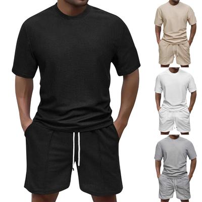 Men's Plus-size Loose Short-sleeved Shirt And Short Pants Set, Solid Color Casual Short-sleeved Shirt And Short PPants Set