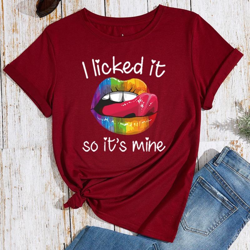 

Женская футболка с короткими рукавами и круглым вырезом свободного кроя с принтом надписи «Lips» для женщин 6XL