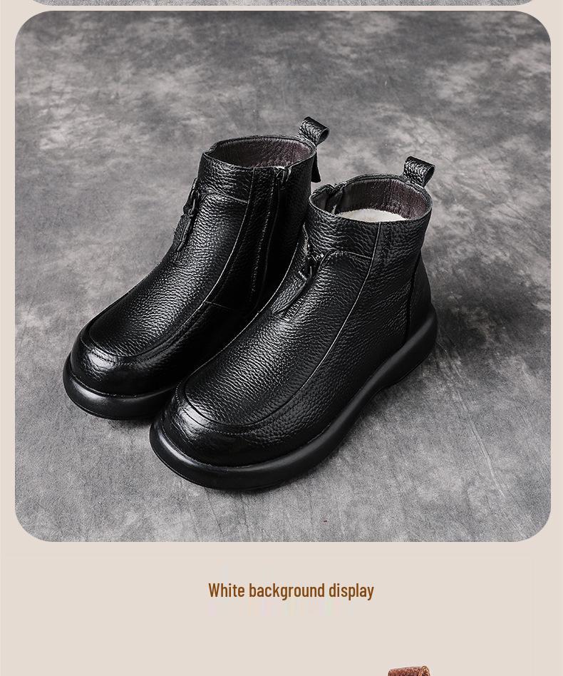 Cizme Martin de iarnă 2025 pentru femei, din piele cu căptușeală de lână, cu toc mediu - Pantofi călduroși cu toc gros pentru mamă