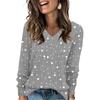 Women's Fashionable Oversized V-Neck T-Shirt With Polka Dot Print Long-Sleeved Pullover Top