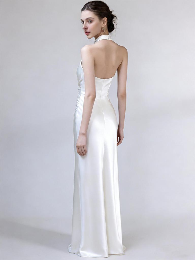 High-End French Halter Evening Gown & Bridal Robe