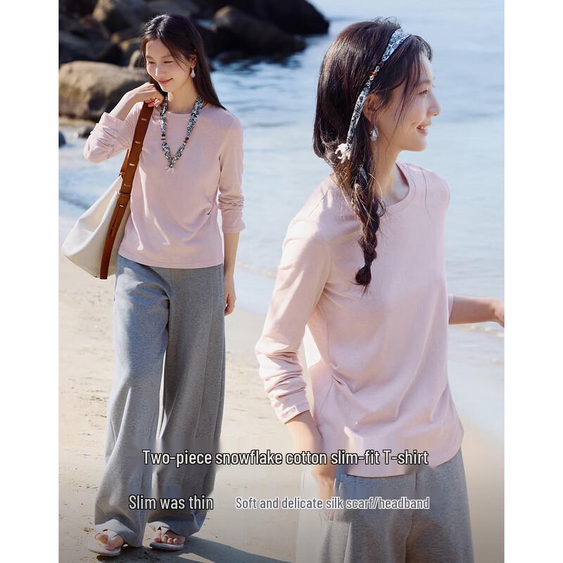 XWI Women s Solid Color Round Neck Cotton-Feel T-Shirt L розовый