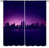 Starry Urban Nightscape Blackout Curtain 2 Panels Water Reflection City Building Print Window Drape for Bedroom Gaming Studio