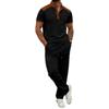 Men's Plaid Color Block Stand Collar Suit - Short Sleeve Shirt and Long Pants Set