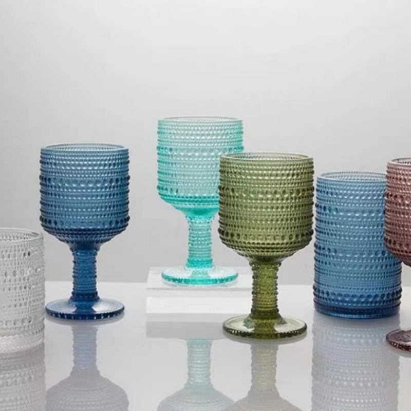 Bicchieri da Vino Colorati Retrò in Vetro Tazze per Succhi Bevande Fredde Bicchiere d'Acqua Gambo Alto Matrimonio Festa Casa Ristorante Bar Bicchieri da Tavola Tazza