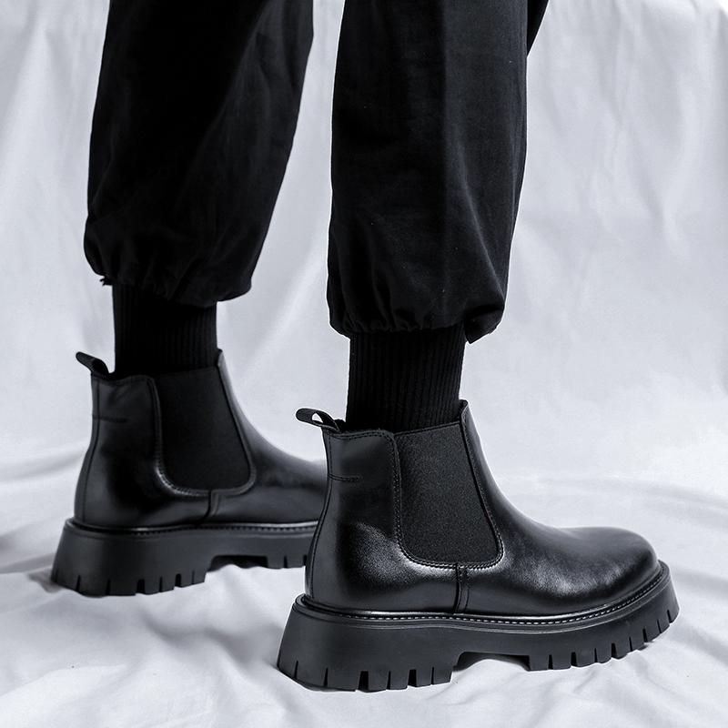 Outdoor Mens Slip On Shoes Winter All-match Chelsea Men's Boots Fashion 2024 New Leather Ankle Boots Tendon Sole Wear Work Boots